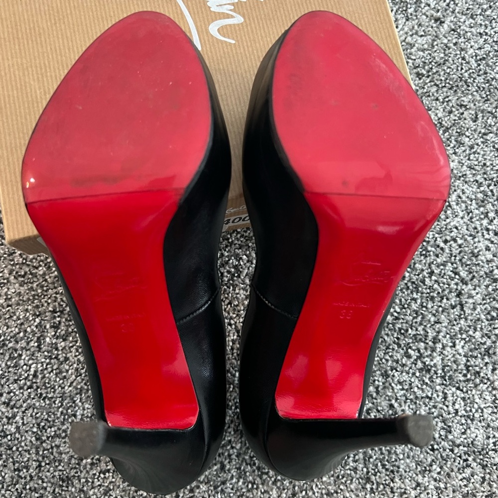 Christian Louboutin Very Prive 120 Kid Black and Red Peep-Toe Heels - Picture 8 of 10